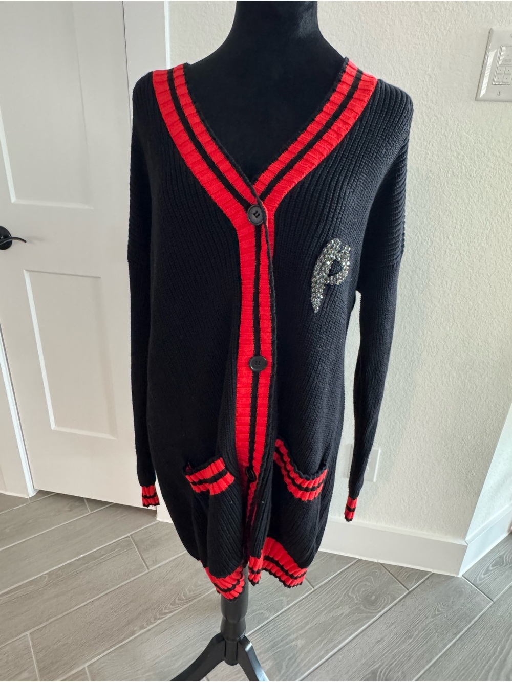 PINKO Varsity Logo Letter Long V Neck Cardigan Size Small VGUC